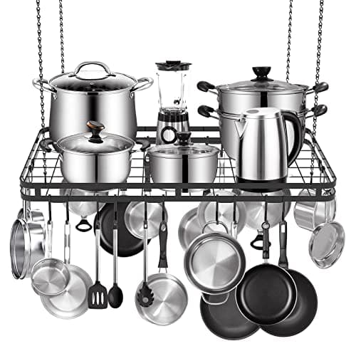 Amtiw 31.5 Inches Ceiling Pot Rack and Pan Rack for Ceiling with 12 Hooks, Storage Rack Multi-Purpose Organizer for Kitchen Organization, Home, Restaurant, Kitchen Cookware