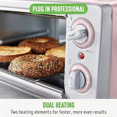 GreenLife Countertop Toaster Oven Air Fryer Stainless Steel, Healthy Ceramic Nonstick, PFAS Free, Tray & Basket, Bake, Broil, Reheat, Adjustable Temp & Time Control, Auto Shutoff, Pink 8