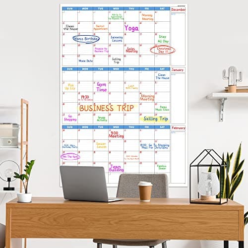 Large Dry Erase Calendar for Wall - Undated 3-Month Wall Calendar, 28" x 40", Dry Erase Calendar for Wall, Wall Calendar Dry Erase, Vertical, Blue 7