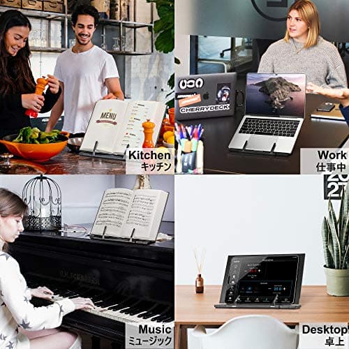 Readaeer Metal Book Stand for Desk Portable Document Holder for Cook Book, Music Book, iPad, Laptop, Reading Rest with 7 Adjustable Positions and Page Paper Clips 7