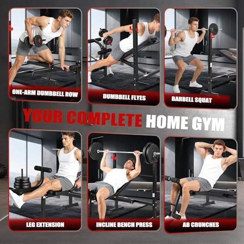 MAIDOMA 750LBS Weight Bench with Bench press rack, Adjustable Workout Bench Set with Leg Extension/Curl,Standard Bench Press Set for Home Gym Full Body Training 6