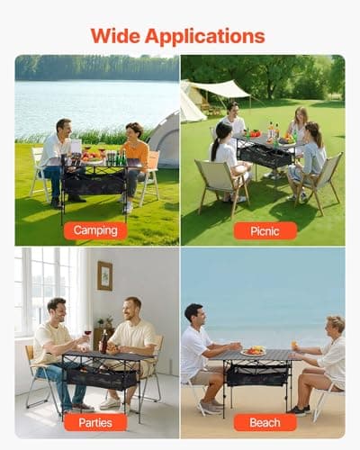 VEVOR Folding Camping Table, Portable Roll Up Side Tables, Lightweight Aluminum Beach Table for Outdoor BBQ Tailgating Picnic, Travel (47 inch-Black) 8