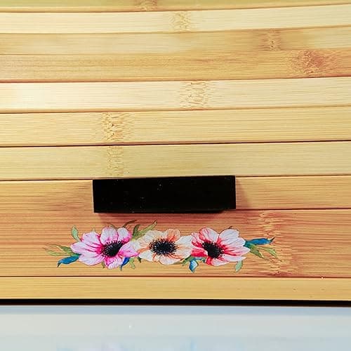 Luv UR Kitchen - Roll top Bread Box for Kitchen Countertop - All-Natural Bamboo Bread Box with Beautiful Flower Design - Ideal Breadbox for Kitchen Countertop Storage 9