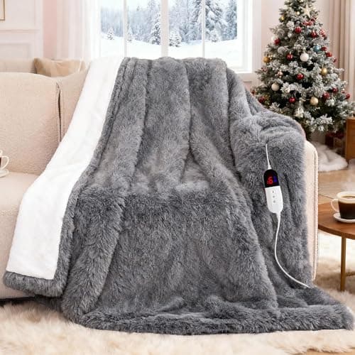 AEPINBH Heated Blanket - Soft Shaggy Faux Rabbit Fur Electric Blanket, Fast Heating Blanket with 4 Hours Auto Shut Off, 6 Fast Heating Levels (Gray, 50"X60")