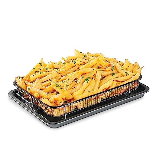 Bakken Swiss Air Fryer Tray – 2-in-1 Nonstick Crisper Basket with Elevated Mesh for Oven Use – Dishwasher Safe, Ceramic Coating, PTFE/PFOA/PFOS-Free, Extra-Large 9.5" x 13", Gray
