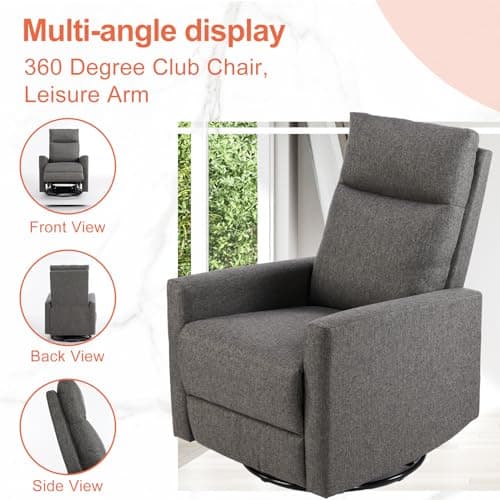 Sweetcrispy Recliner Chair, Swivel Rocking, Glider Rocker Recliner, Nursery Chair with Extra Large Footrest for Living Room, High Back, Upholstered Deep Seat (Grey) 7