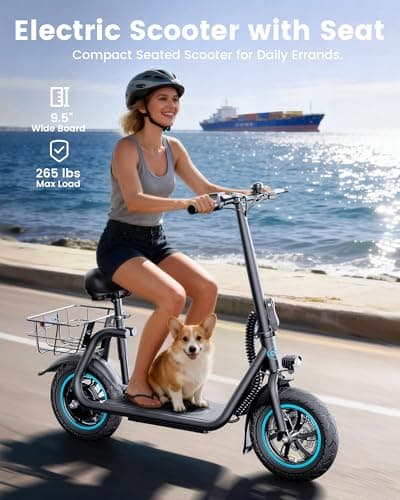 AWWSCOOTER C1 Electric Scooter with Seat for Adults, 450W Motor, 20-Mile Range, 16 MPH, Foldable Commuter E-Scooter with Basket for Grocery, Pets, and Daily Commute– Classic Black 7