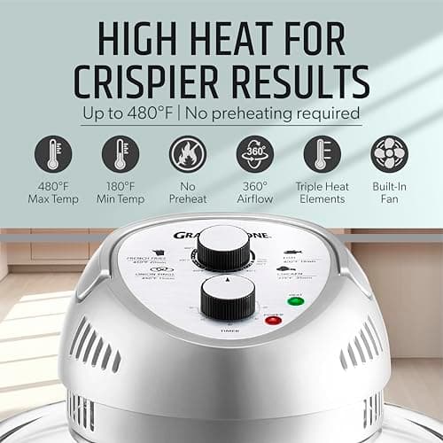 Granitestone 16Qt Large Glass Air Fryer Non Toxic – Family Sized Airfyrer Cooker with 3 Cooking Sections, Stainless Steel Racks, for French Fries, Chicken, No Preheat, Self Cleaning, Dishwasher Safe 6