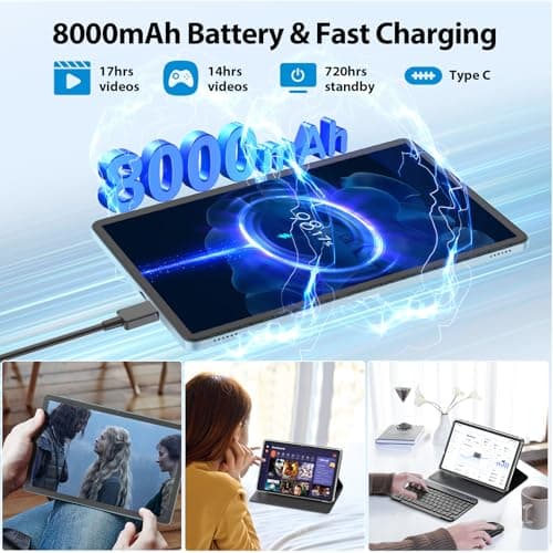 Suicoey 2026 11 inch Android 15 Tablet with Keyboard, 24GB+256GB, 2TB Expand, 8000mAh, 5MP+13MP, 5G WiFi, Gemini AI, Split Screen, Widevine L1, 2 in 1 Tablets PC with Case, Mouse, Stylus(Silver Case) 6