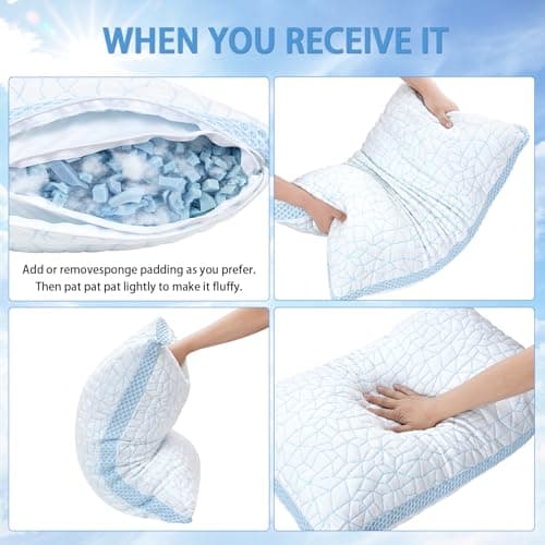 JORCOLEEN Shredded Memory Foam Pillow, Bed Pillows for Sleeping on Back, Stomach and Side Sleeper, Adjustable Pillows with Washable Cover (Standard - 2 Packs) 5