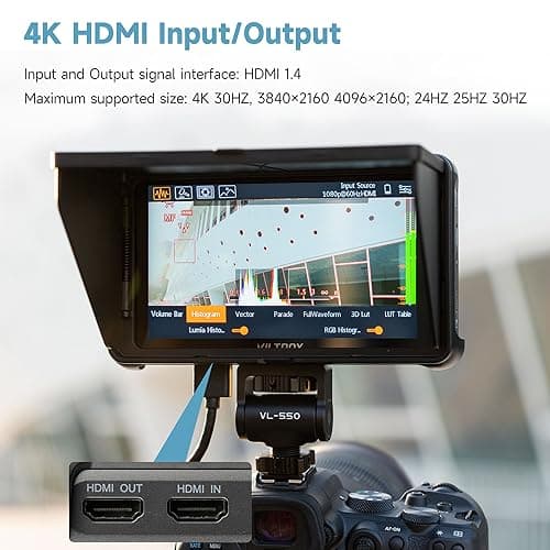 VILTROX DC-550 Pro 5.5 inch Camera Field Monitor, 4K HDMI Touchscreen DSLR Camera Monitor with Battery Sunshade Hood, 1200 Nits 3D Lut 1920X1080 HD Focus Peaking Assist On Camera Video Monitor 7