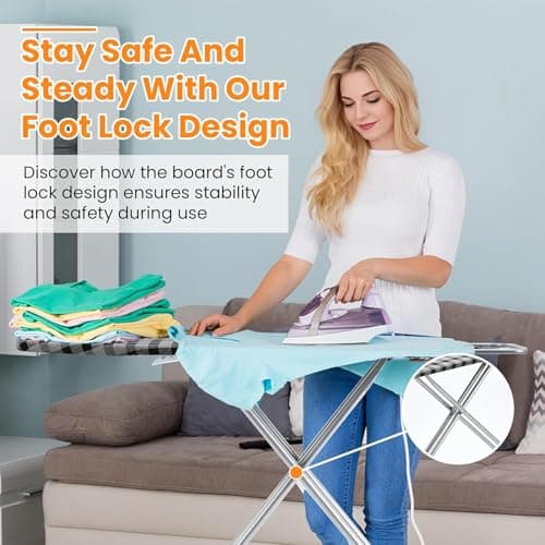 Jakeefud Ironing Board 13" X 43" W/Extra Thick Heavy Duty Padded Cover, Height Adjustable,Heat & Scorch Resistant Fabric, Anti-Skid Feet, Extra Wide, Easy to Fold Checkered Gray 7