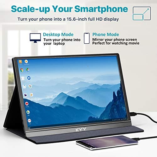 KYY Portable Monitor 15.6inch 1080P FHD USB-C, HDMI Computer Display HDR IPS Gaming Monitor w/Premium Smart Cover & Screen Protector, Speakers, for Laptop PC MAC Phone PS4 Xbox Switch 7