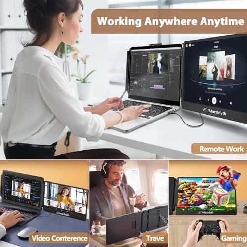 MarsMyth S1 Laptop Screen Extender - 14'' Portable Dual Monitor for Laptops, 1080P FHD Plug & Play Portable Monitor for 13''-17'' Laptops, Compatible with Windows Mac PS5 Dex Android Switch 6