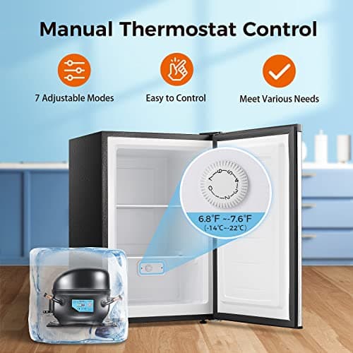 Kismile Small Freezer Upright, 3.0 Cu.ft Mini Freezer with Adjustable Thermostat, Removable Shelves, Reversible Single Door, Stand Up Freezer for Bedroom/Home/Dorms/Apartment (Stainless Steel) 3