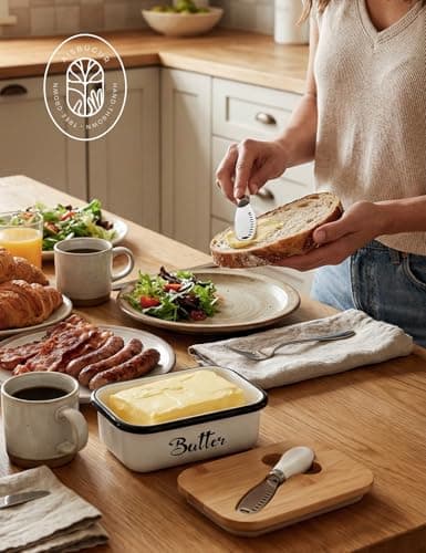 Butter Dish with Lid: Butter Dish for Countertop- AISBUGUR Metal Butter Keeper with Stainless Steel Multipurpose Butter Knife,Large Butter Container with Silicone Home Decor Kitchen Gift White 6