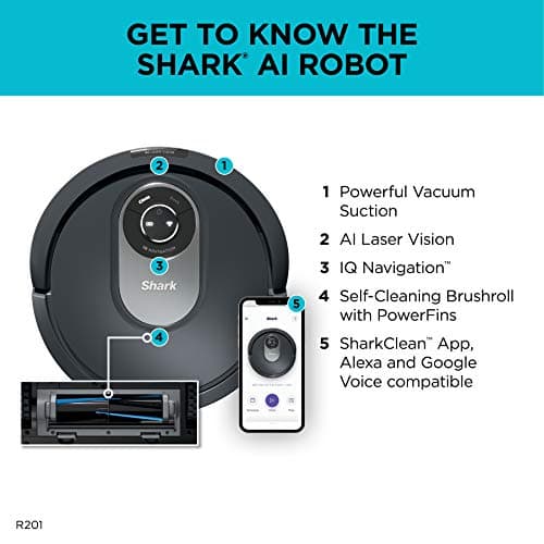Shark AI Robot Vacuum, Smart Mapping|Scheduling|Pet Hair Pick Up|Logical Navigation, Black/Silver (RV2001), Carpet 12