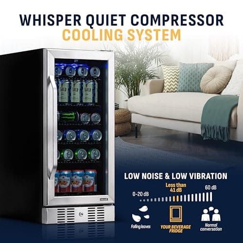 NewAir 96 Can Built-In Beverage Refrigerator | 15” Small Mini Fridge for Bedroom, Home Bar or Office | Quiet Cooling & Precise Temperature Control | Stainless Steel 6