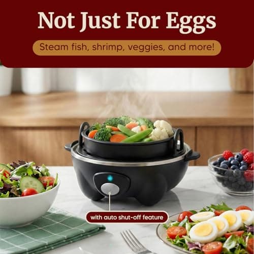 Elite Gourmet EGC-007B# Rapid Egg Cooker, 7 Easy-To-Peel, Hard, Medium, Soft Boiled Eggs, Poacher, Omelet Maker, Auto Shut-Off, Alarm, 16-Recipe Booklet, Black 5