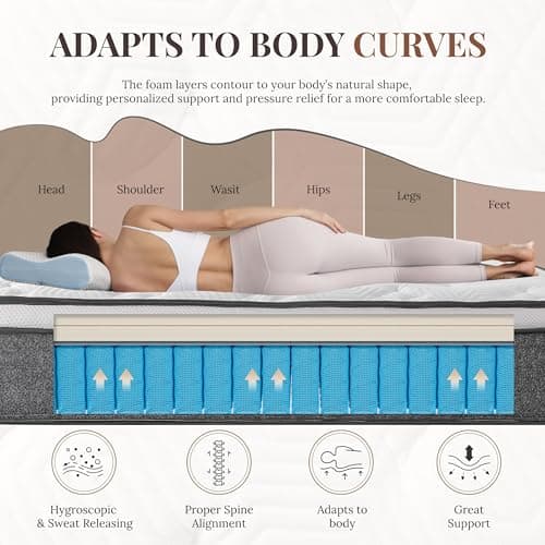 Queen Mattress, 12 Inch Queen Size Hybrid Mattresses in a Box, Medium Feel Foam and Individual Pocket Springs, Fiberglass Free Bed Mattress, Extra Edge Support, Pressure Relief, CertiPUR-US 5