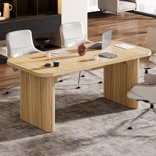 Tribesigns 62-Inch Modern Executive Desk, Wood Office Desk, Large Aesthetic Computer Desk with Double Pedestal, Workstation for Home Office (Natural Oak) 6