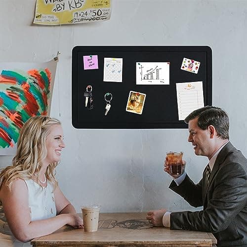 Vuzvuv Black 28"x16" Large Cork Board with 50 Push Pins & Sticky Notes, Self-Adhesive Bulletin Board for Wall, Felt Pin Vision Board for Paste Notes,Schedules Offices Home 5