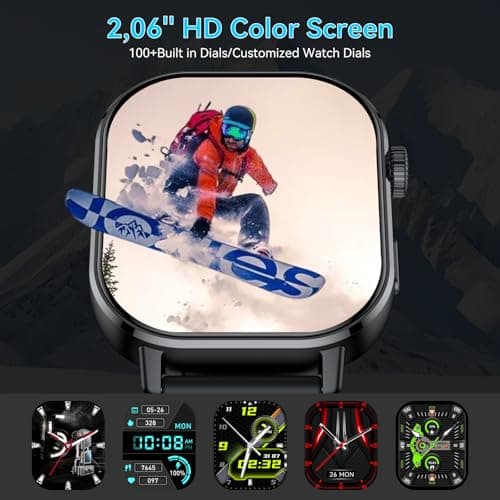 Smart Watch GPS, 2.06"HD AMOLED Display Smartwatch for Men/Women(Answer/Make Call),110+ Workout Mode, 5 ATM Water-Resistance, Heart Rate/Sleep Monitor /Stress, Pedometer Running Watch for Android/iOS 5