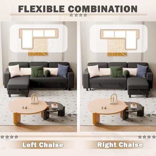 JUMMICO 80″ Sleeper Sofa Bed, L Shaped Sectional Convertible Couch with Storage Chaise, USB Charging Ports & 2 Built-in Bookshelves, Pull Out Couch for Living Room (Fabric, Grey) 5