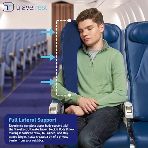 TRAVELREST Ultimate Travel Pillow & Body Pillow - Headrest, Auto, Bus, Train, Office Napping, Camping, Wheelchairs, Comfort and Support, Rolls Up, Straps to Airplane Seat & Car - Blue 5
