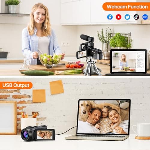 Video Camera, 5K Camcorder UHD 48MP WiFi Vlogging Camera for YouTube IR Night Vision Anti-Shake 16X Digital Zoom 3” Touch Screen Camera with Microphone,Handheld Stabilizer,Lens Hood,Remote,2 Batteries 6