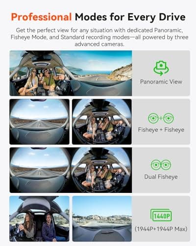 Vantrue E360 Front Inside Dual Fisheye Dash Cam, Front Interior Dual Infrared Dash Camera, Dual STARVIS 2, HDR, Touchscreen, WiFi, GPS, 24H Buffered Parking Mode, Support 1TB Max 7