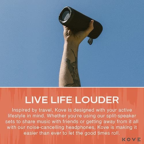 KOVE Commuter 2 - Black Bluetooth Speakers, Portable, Wireless with HD Louder Volume, Deep Bass Subwoofer, Microphone, IPX7 Water Resistant - Boom Box for Home, Outdoor or Travel, Split Speaker 6