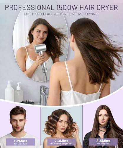 Cosy Companions High-Speed Ionic Hair Dryer, 150000 RPM Brushless Motor for 2-5Min Fast Drying, Low Noise Blow Dryer Reduces Frizz & Heat Damage, Lightweight Hair Dryer with Diffuser & Nozzle, Silvery 5