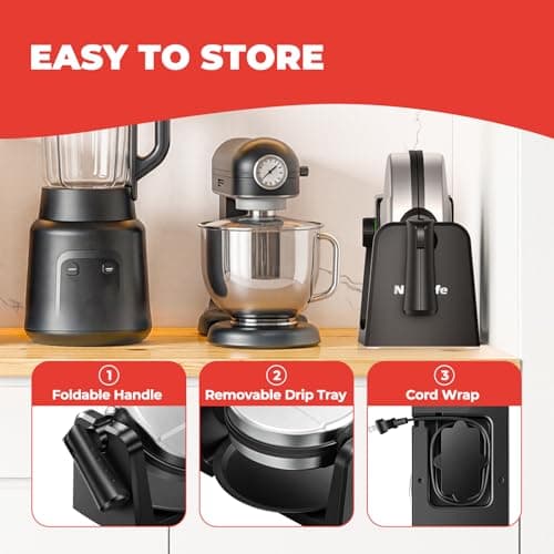 Waffle Maker, Rotating Belgian Waffle Maker, 180° Flip Waffle Iron, Non-Stick Plate, Adjustable Browning Control, Foldable Cool Touch Handle, Removable Drip Tray, Space Saving Storage, Stainless Steel 8