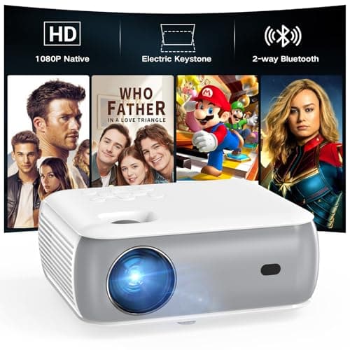 GROVIEW Native 1080P Bluetooth Projector, Home Theater Movie Mini Portable Projector with Built in Speaker, Compatible with PS5/Switch/USB for Bedroom Outdoor Indoor Use