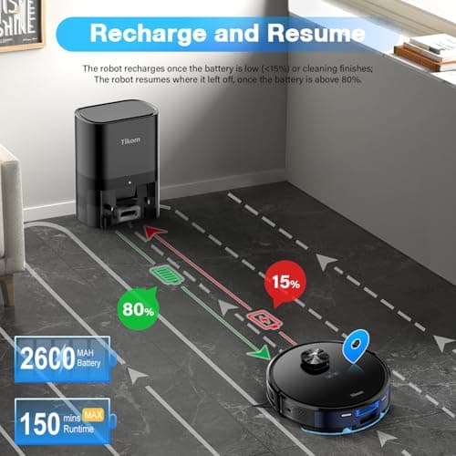 Tikom Robot Vacuum and Mop Combo L9000 Plus, Self-Emptying, 60-Day Capacity, LiDAR Navigation, Home Mapping, 4000Pa,150Min Max, Schedule, Wi-Fi/App, Robotic Vacuum Cleaner for Pet, Hard Floors, Carpet 7