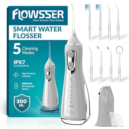 Rechargeable Water Flossers for Teeth Cordless with 5 Modes, 8 Tips, 300ml Tank, 60~140 Psi & Ipx7 Waterproof - Portable Water Flosser for Braces, Gums, Tonsils & Travel Dental Care Oral Irrigator