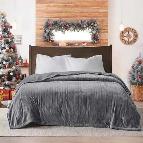 SUNVIVI Heated Electric Blanket Queen Size Dual Control, 10 Heat Settings, 12 Hours Auto Off, Machine Washable, ETL Certified, Overheating Protection, Grey, 84x90 Inch 7