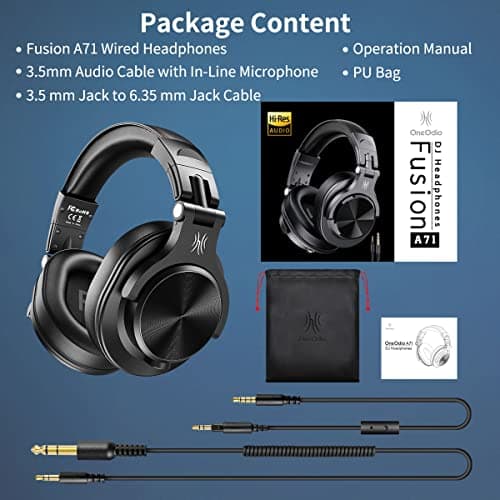 OneOdio A71 Hi-Res Studio Recording Headphones - Wired Over Ear Headphones with SharePort, Monitoring Mixing Foldable Headset with Stereo Sound, 3.5/6.35MM Jack for PC Computer DJ Guitar-Black 7