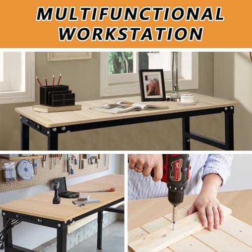 SGOLAN 48'' Adjustable Workbench with Power Outlet, Work Table for Garage,2000 Lbs Capacity Hardwood Workbench,Heavy Duty Table for Workshop Office Home Commercial 6