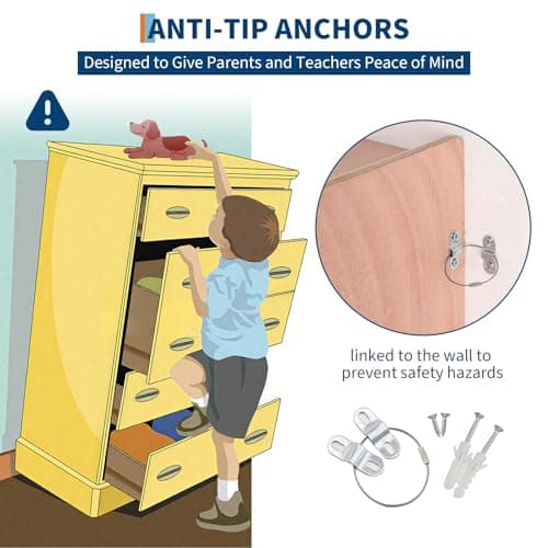 Garvee 5-Section Classroom Coat Locker, 15 Cubbies for Classrooms with Anti-tip Anchors, Daycare Cubby with 4 casters, 5 Hooks and 2 Storage Boxes, for Home/School/Kindergarten 5