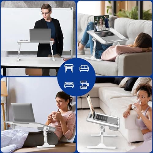 Besign LT05 Adjustable Laptop Table, Lap Desk, Portable Standing Bed Desk, Foldable Sofa Breakfast Tray, Notebook Computer Stand for Reading and Writing, Medium Size, White 7