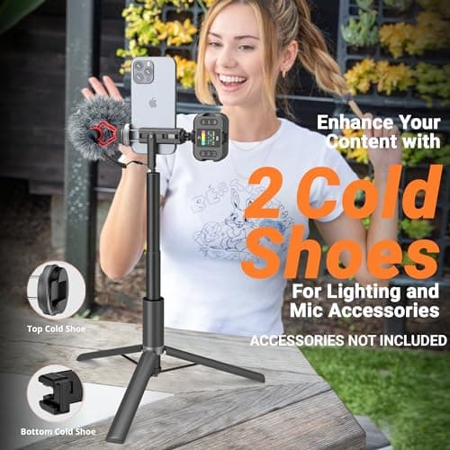 KraftGeek 60" Selfie Stick Tripod for iPhone with Remote, Phone Tripod Stand for Android with 2 Cold Shoes for Light and Microphone (Both are not Included), Lightweight and Compact for Video Recording 5