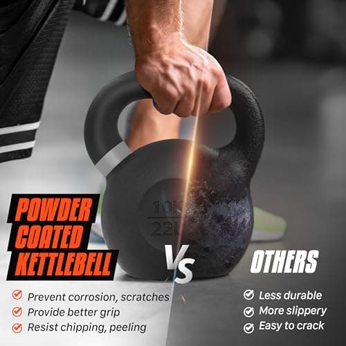 Yes4All Powder Coated Kettlebell, 22 lb Cast Iron Core Kettlebells with Non-Slip Handle & Flat Bottom for Conditioning, Heavy Duty for Strength Training - Single, Orange 6