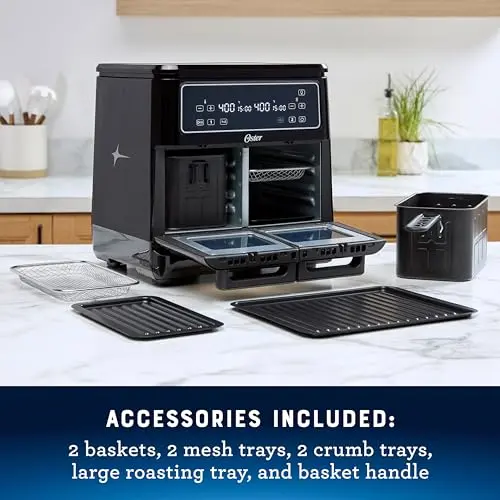 Oster 11-Quart Dual Air Fryer Oven with 2 Cooking Zones, Large Capacity Air Fryer with 6 Cooking Functions & 2 Baskets 6