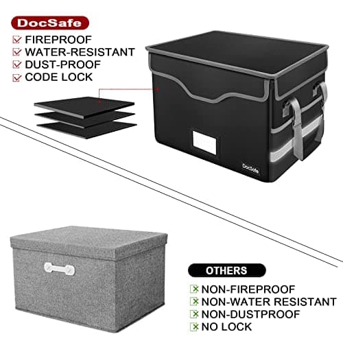DocSafe Fireproof Document Box with Lock, File Storage Organizer with Mesh Pockets, Collapsible Portable File Box Home Office Safe Filing Cabinet with Handle for Hanging Letter/Legal Folder, Black 6