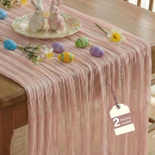 IVAPUPU 2 Pcs Cheesecloth Table Runner - 10ft Dusty Pink Easter Decor Boho Gauze Cheese Cloth Table Runners for Baby Shower Decorations Wedding Party Spring Garden Farmhouse