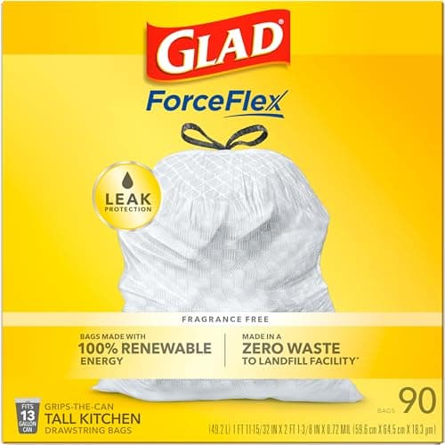 Glad ForceFlex Tall Kitchen Drawstring Trash Bags, 13 Gallon, 90 Count, Package May Vary 7