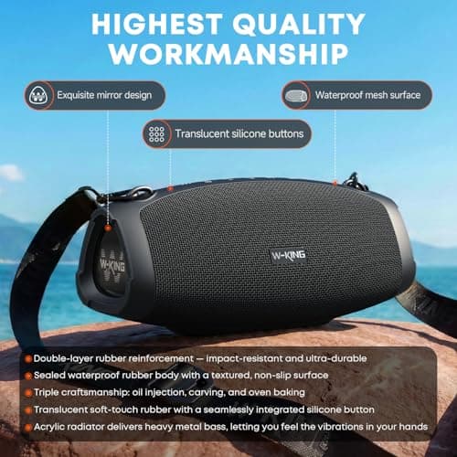 W-KING Bluetooth Speaker, 120W Max Loud Portable Speakers Bluetooth Wireless Boombox, IPX6 Waterproof Party Large Outdoor Speaker, 70W Triple Passive Radiators- Deep Bass/Subwoofer*2, 42H, TF, AUX, EQ 8