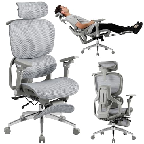 Furmax Ergonomic Office Desk Chair Executive High Back Computer Chair with 6D Armrest, Heated Massage Lumbar Support, Adjustable Headrest, Footrest (Gray)